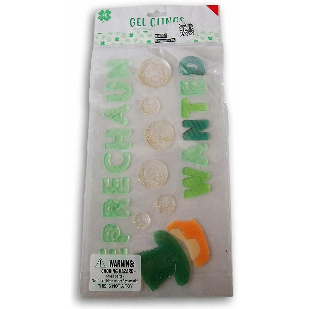 NEW St Patrick's Day Lucky Leprechaun Wanted Gold Coins Window Gel Clings 25 ct!
